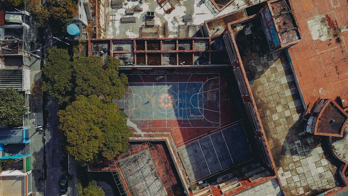team sport aerial photography of basketball court sports